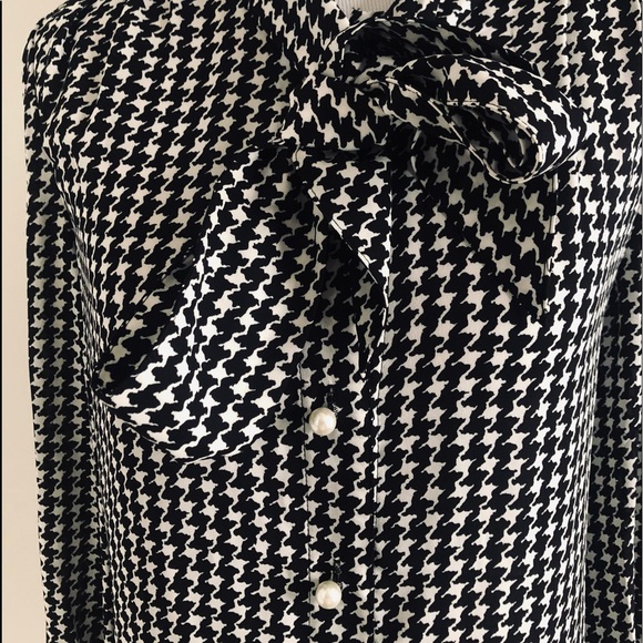 🎀 Kate Spade ♠️ Dashing Beauty Houndstooth tie neck Blouse - Picture 8 of 11